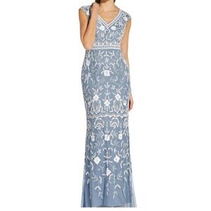 Adriana Pappell Blue and White Embroidered Dress